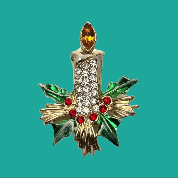 VINTAGE 1950s🎄 CHRISTMAS BROOCH Candle & branches Private Collection Never Worn - Picture 16 of 16